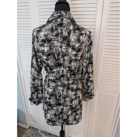 Talie Trench Coat Women's M NEW Tags Black White Geometric Belted Pockets Career - Picture 8 of 12